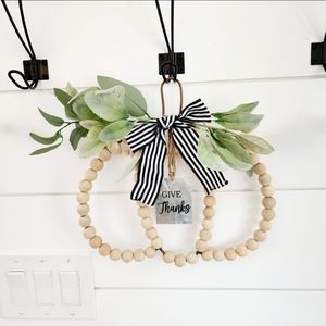 Harvest beaded farmhouse pumpkin with galvanized metal tag -Give Thanks